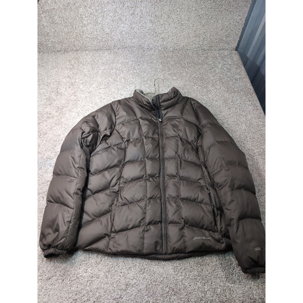 Eddie Bauer EB650 Down Puffer Jacket Womens XL Brown Full Zip Quilted Coat